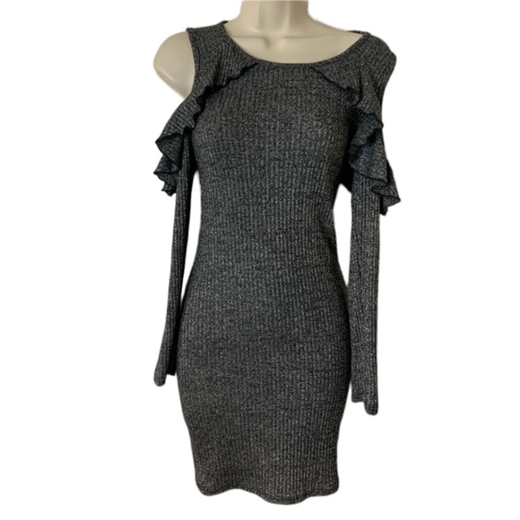 Size small Black and Silver Cold Shoulder Bodycon Dress - Picture 1 of 5